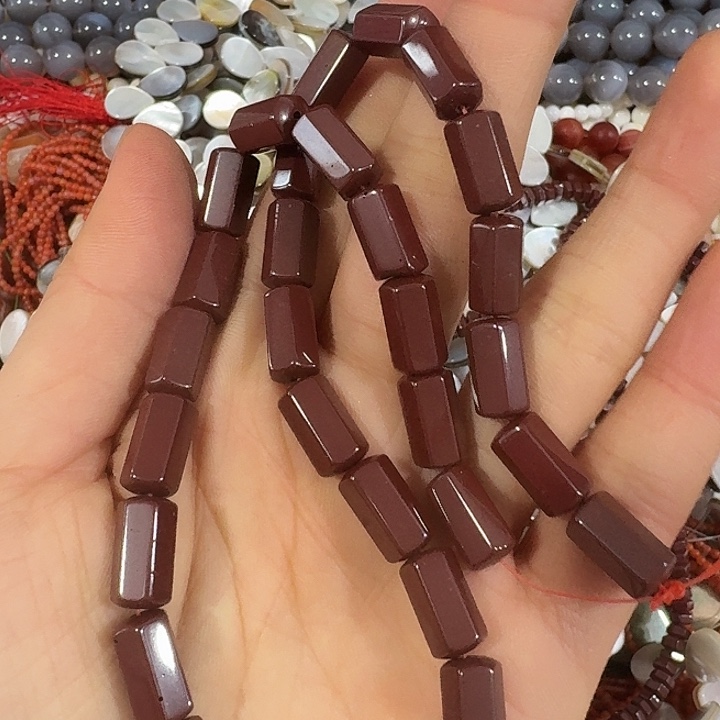 玛瑙/玉髓合金珠宝半成品一条六棱桶珠