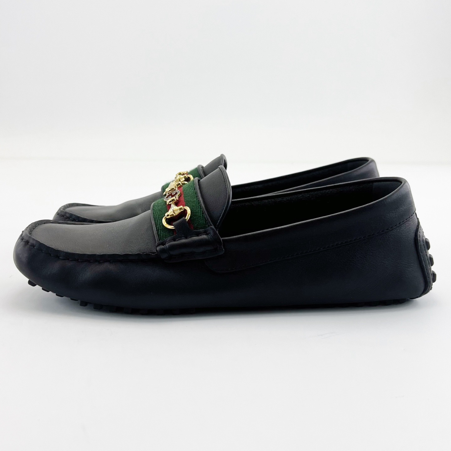 95新 GUCCI/古驰 39码/黑色马衔扣牛皮一脚蹬乐福鞋/18051736
