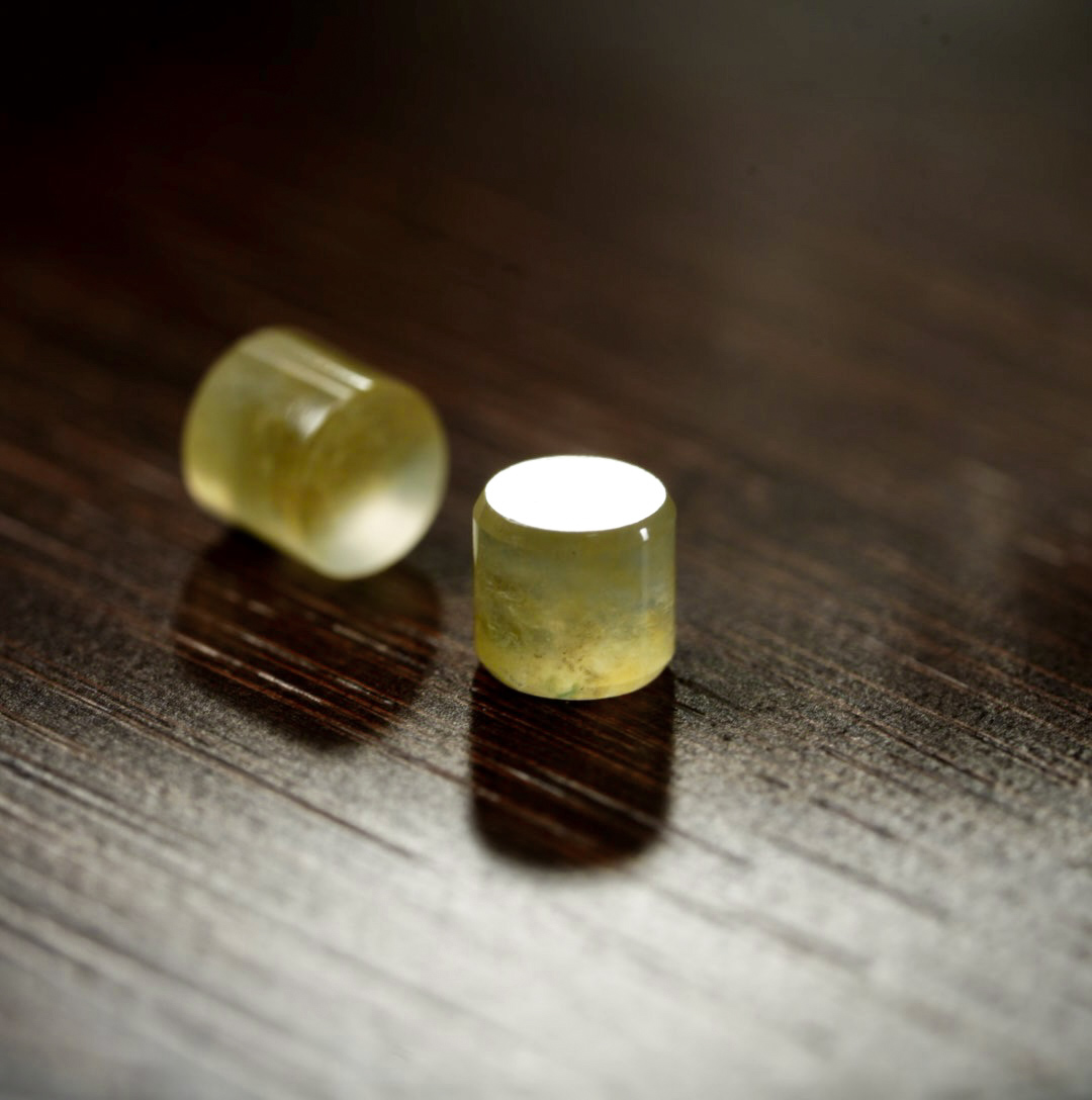 冰黄单珠一对 四会翡翠缅甸天然A货翡翠