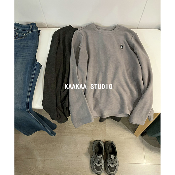 REKAYYAT"企鹅T"韩系休闲时尚百搭宽松舒适卡通刺绣磨毛打底衫
