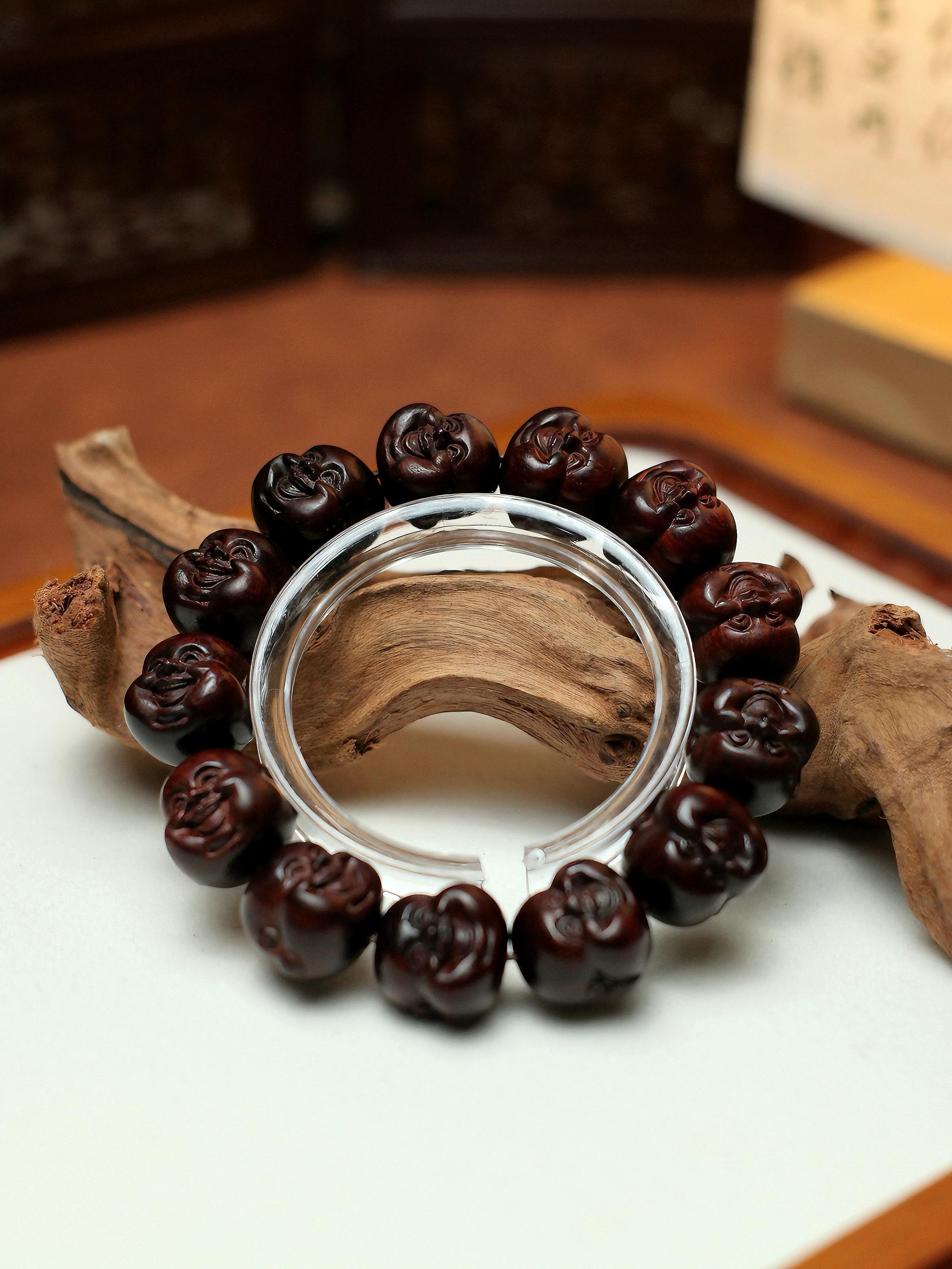 保真印度小叶紫檀弥勒佛藏品级盘玩手串