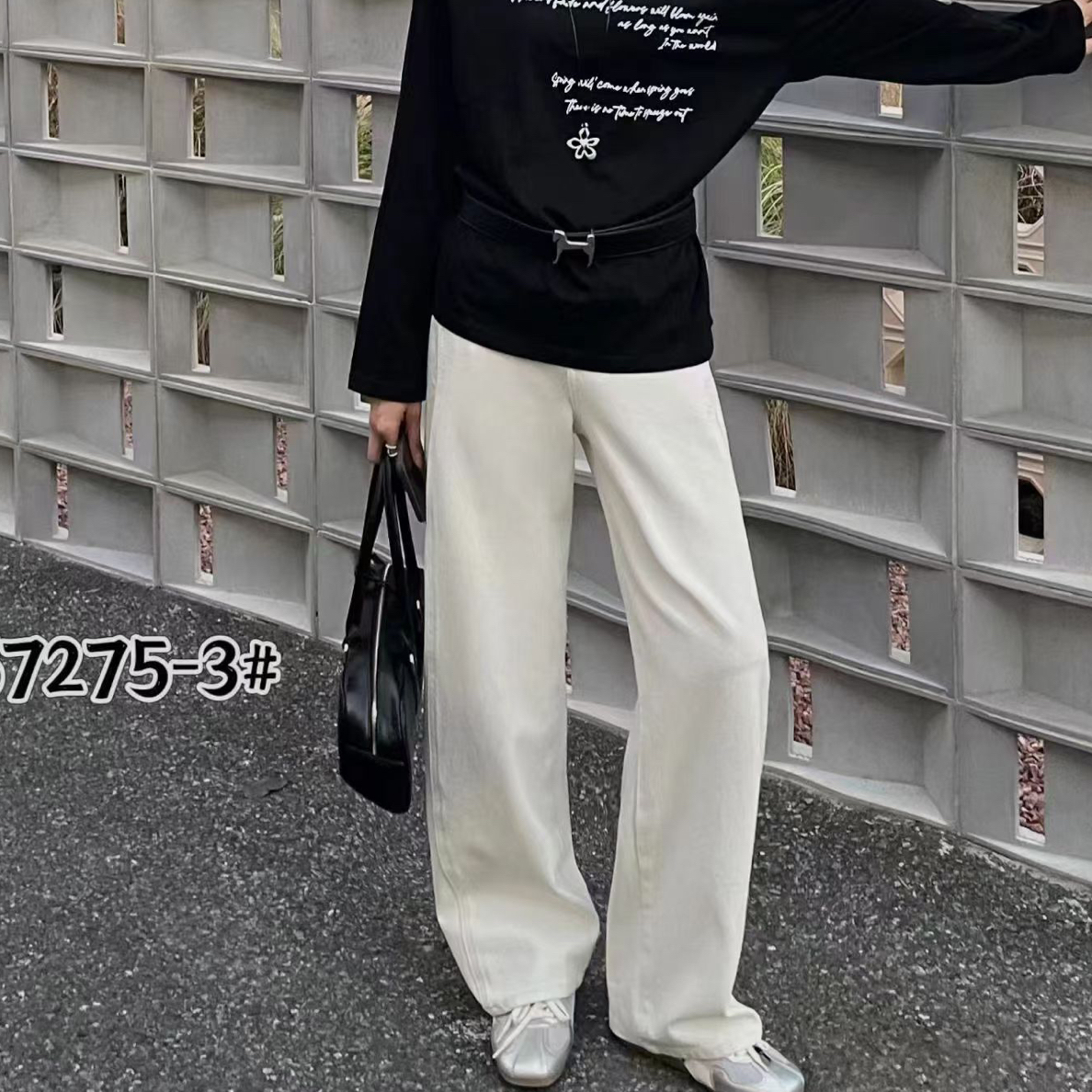 古月冬季新品67275白色超弹柔软四面弹简单大气显瘦牛仔大筒裤