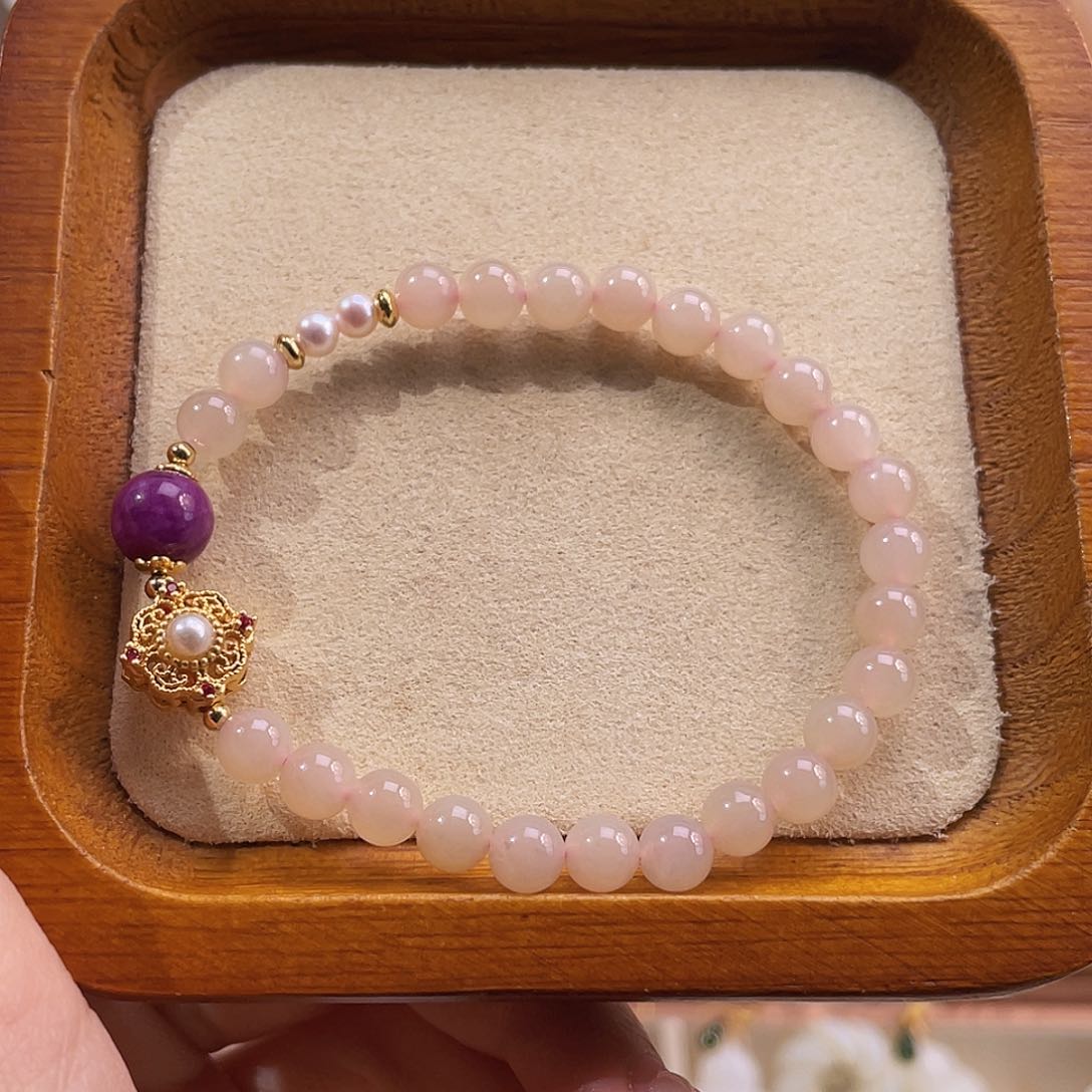 合金手串和田玉纯天然藕色手串