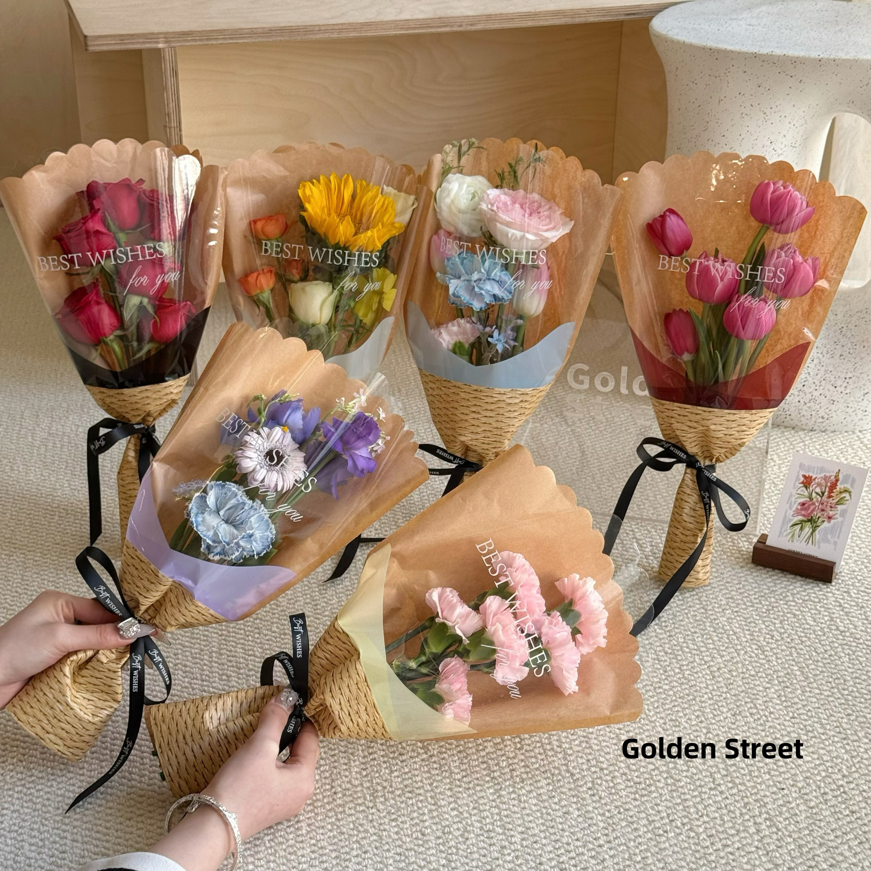 小腾编牛皮纸多支袋小花束多支袋摆摊花束透明袋花艺资材