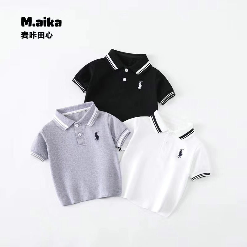 803儿童polo衫短袖透气简约宝宝珠地T恤高级夏季刺绣翻领童装上衣