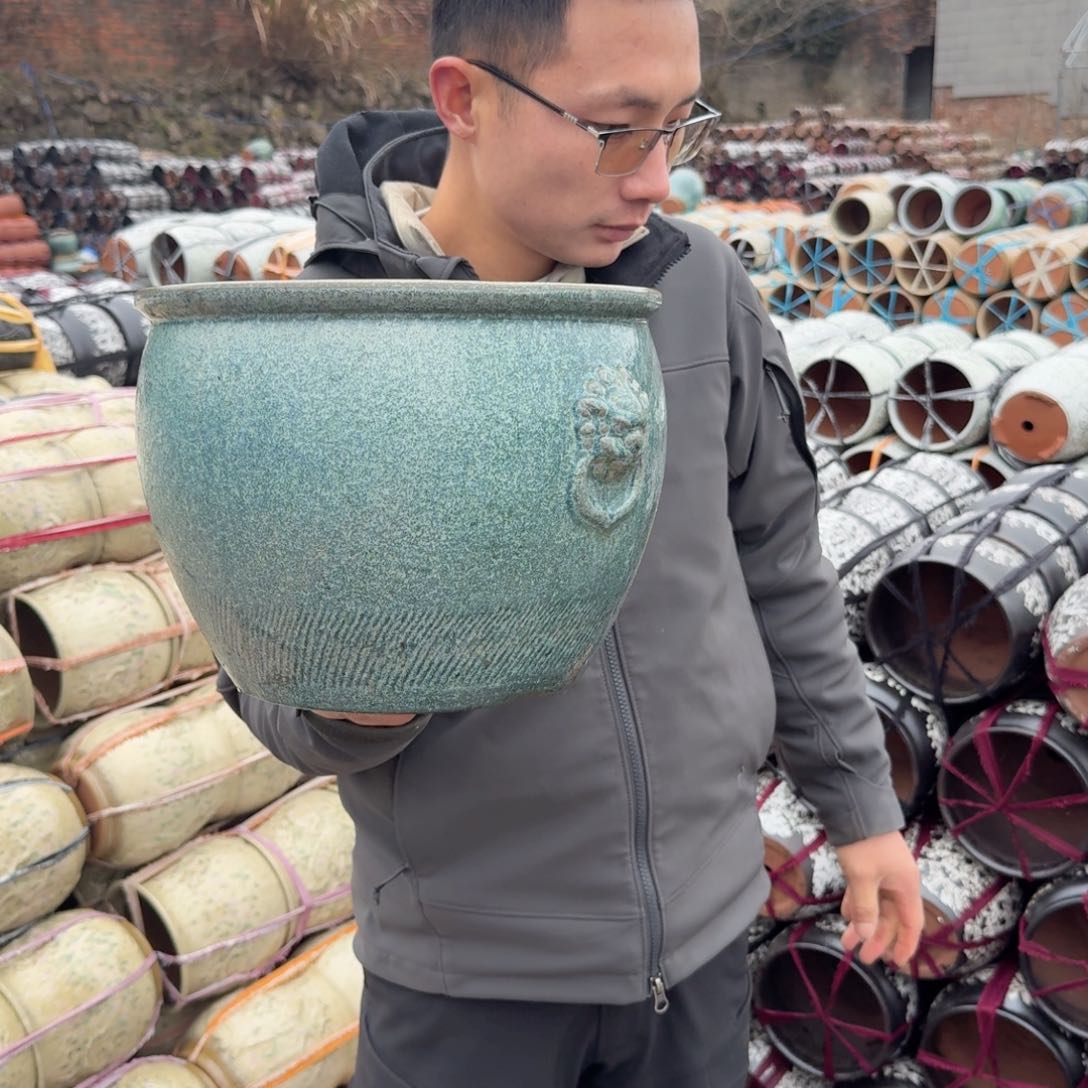 紫砂花盆口30高20（一个墨绿水培狮子头