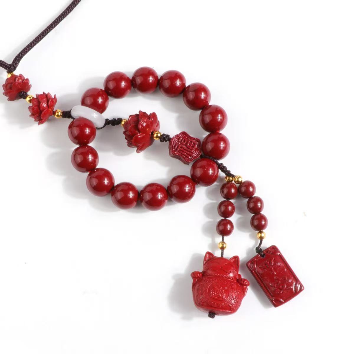天然辰砂天然辰砂ZS-008朱砂辰砂步步生莲招财猫护身项链挂件