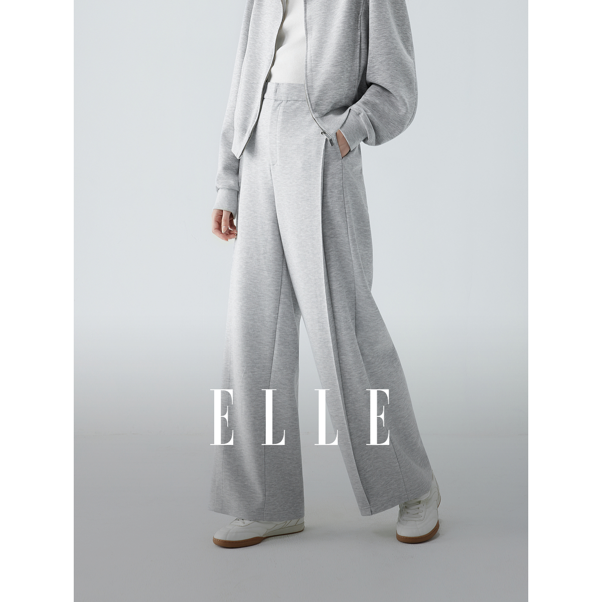 ELLE灰色格雷系宽松休闲裤女2025秋季新款垂感慵懒直筒裤EK51567