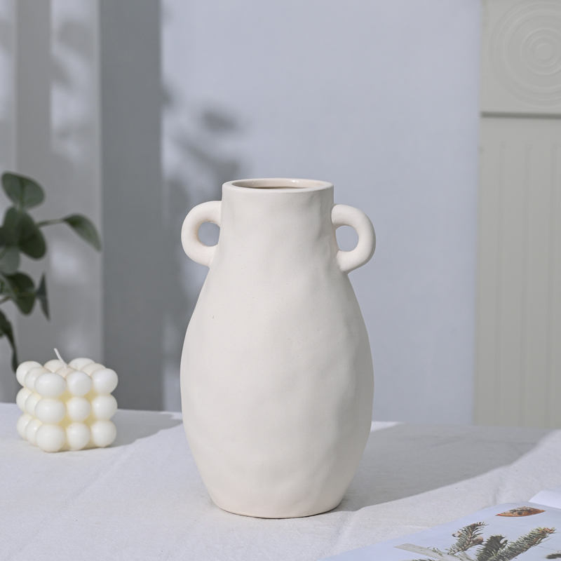 【素色圆口双耳‘富贵’瓶】陶瓷无孔花插家居饰品软装鲜花干花花器
