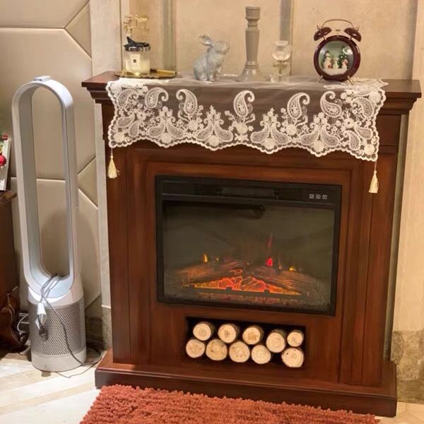 美式壁炉柜客厅装饰取暖器节能实木复古暖风机仿真火装饰电子壁炉