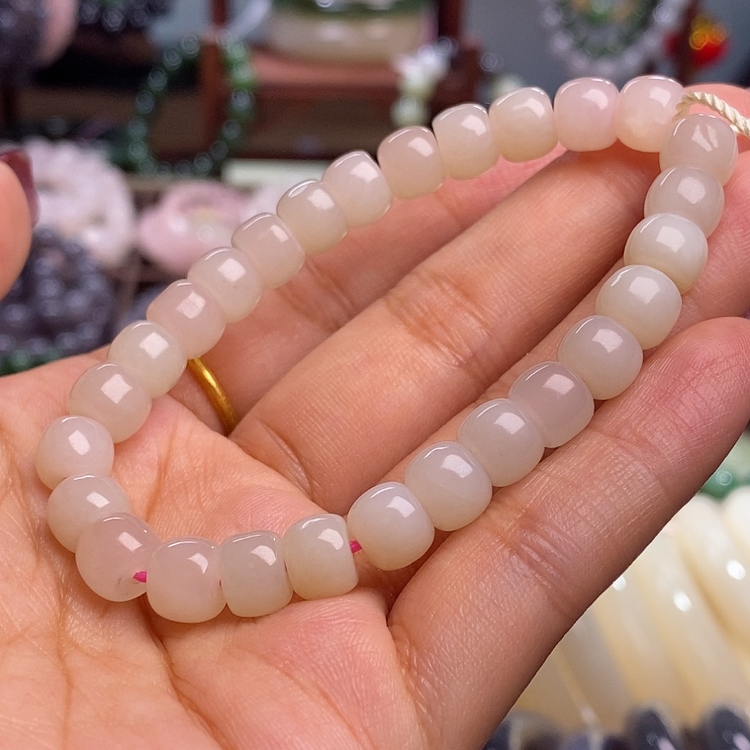 和田玉清货价红粉手链8m未镶嵌