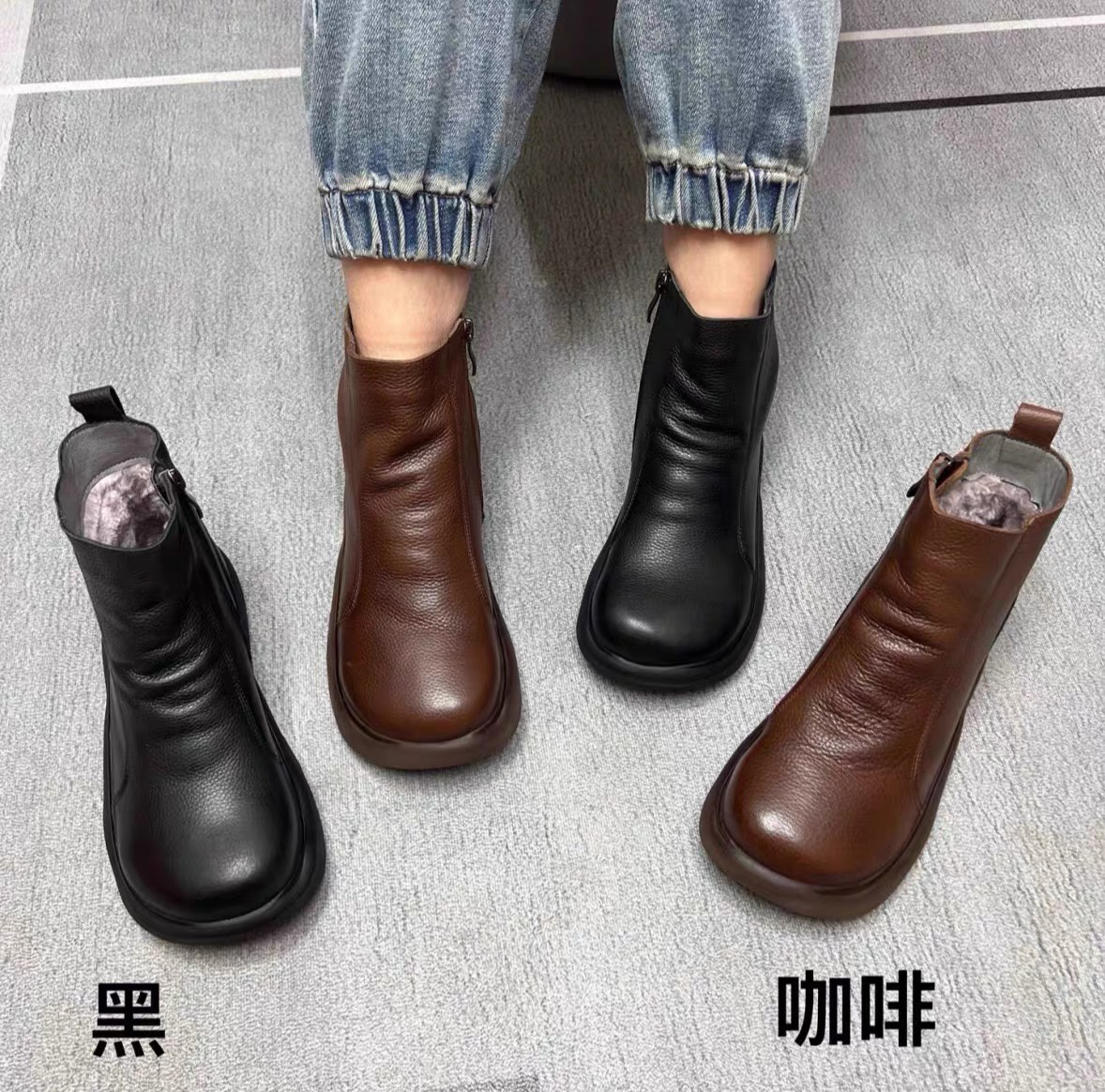 2086-3方头软底侧拉链加厚绒大棉超软超轻马丁靴舒适棉靴女