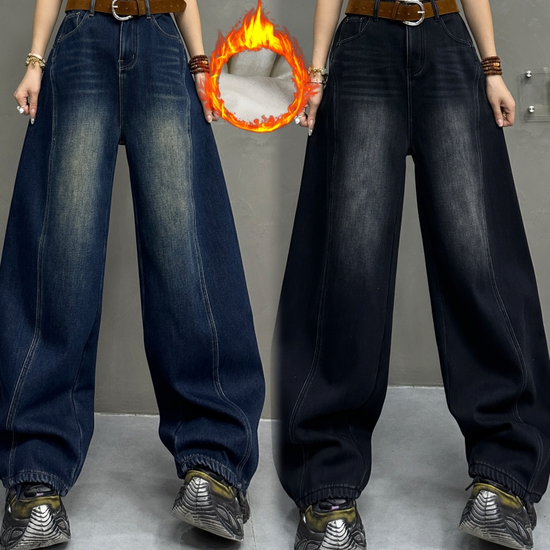 【亿火】冬季新款阔腿裤直筒裤加绒长裤水洗牛仔裤G105-10790