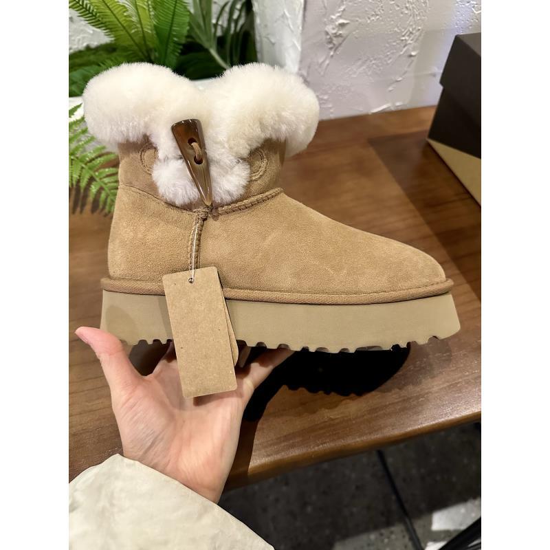 【超火】厚底牛角扣款低筒羊皮毛一体女款雪地靴