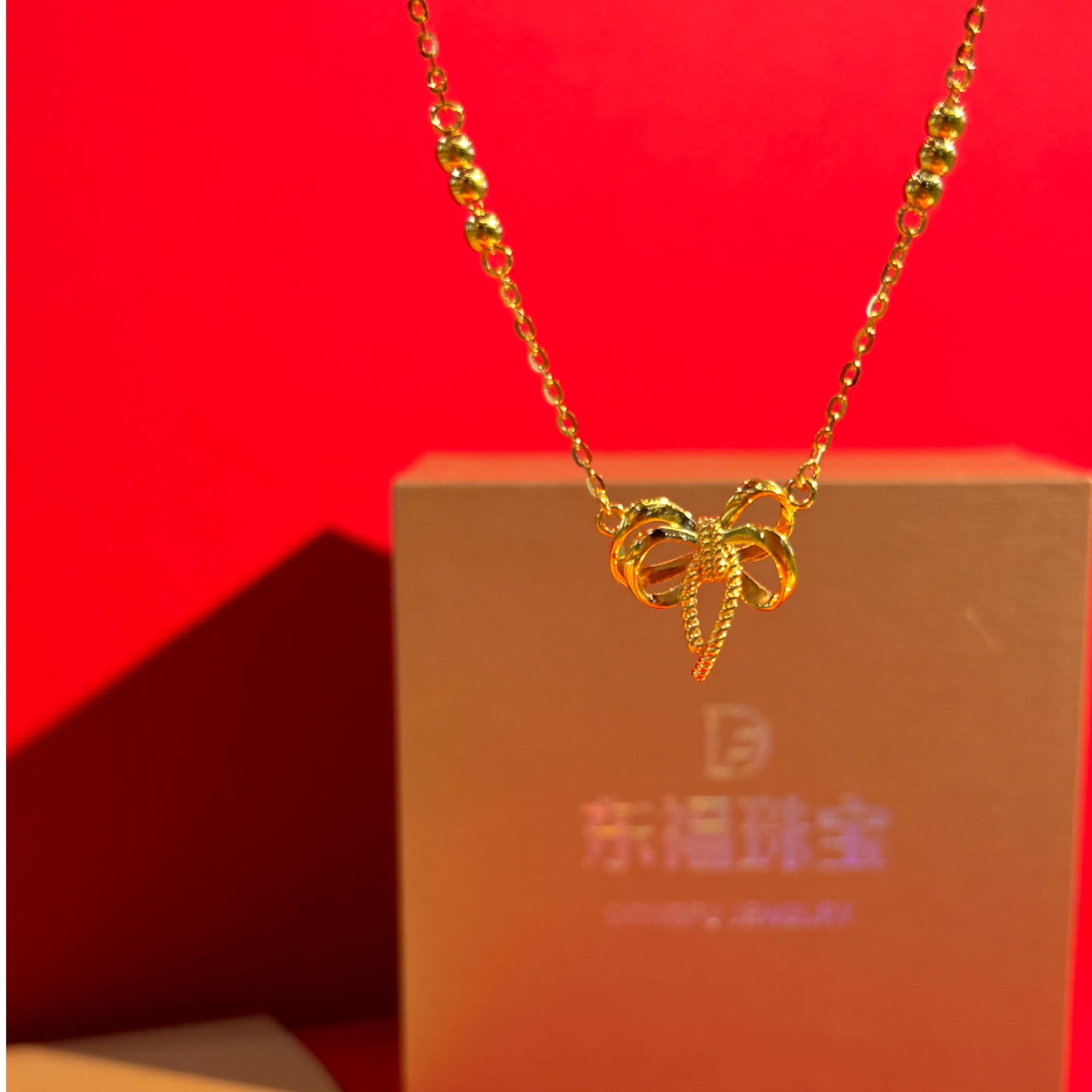 链子足银 镂空蝴蝶结项链时尚百搭女士经典环环相扣精美坠链