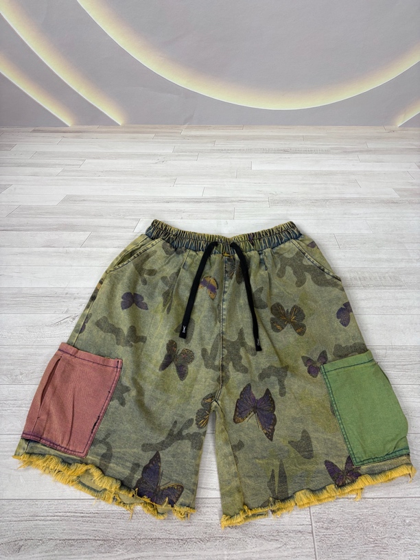 万能松紧腰头牛仔布料五分裤