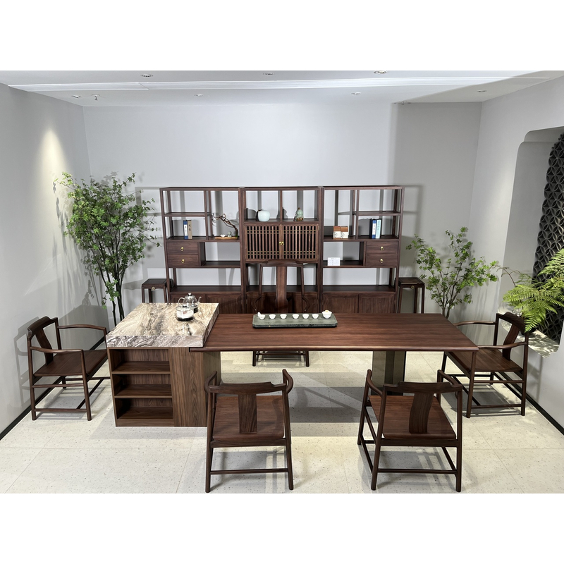 【威尼斯岛台】乌金茶桌椅组合全实木一桌五椅套餐禅意新中式