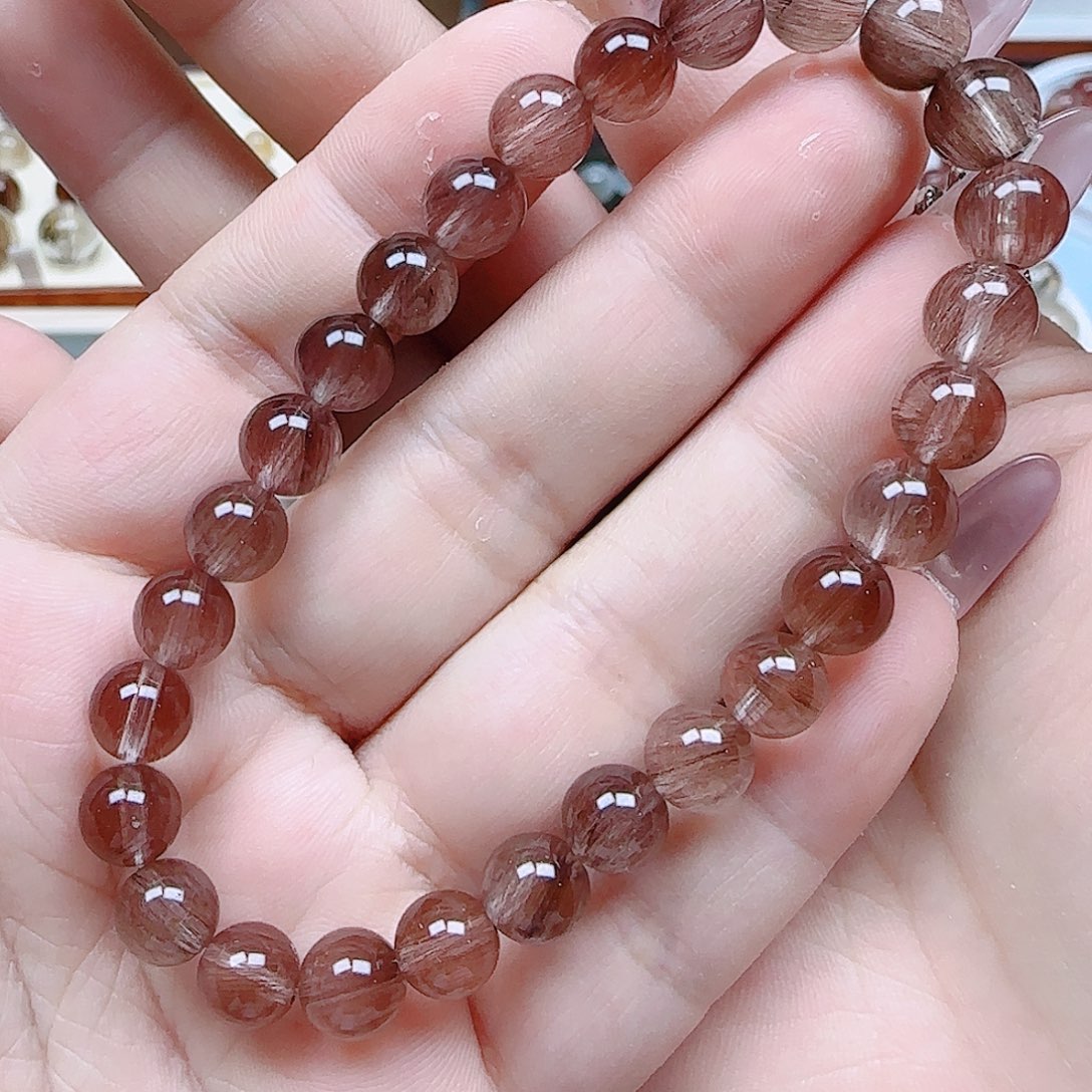 水晶手串未镶嵌玫瑰豆沙色兔毛