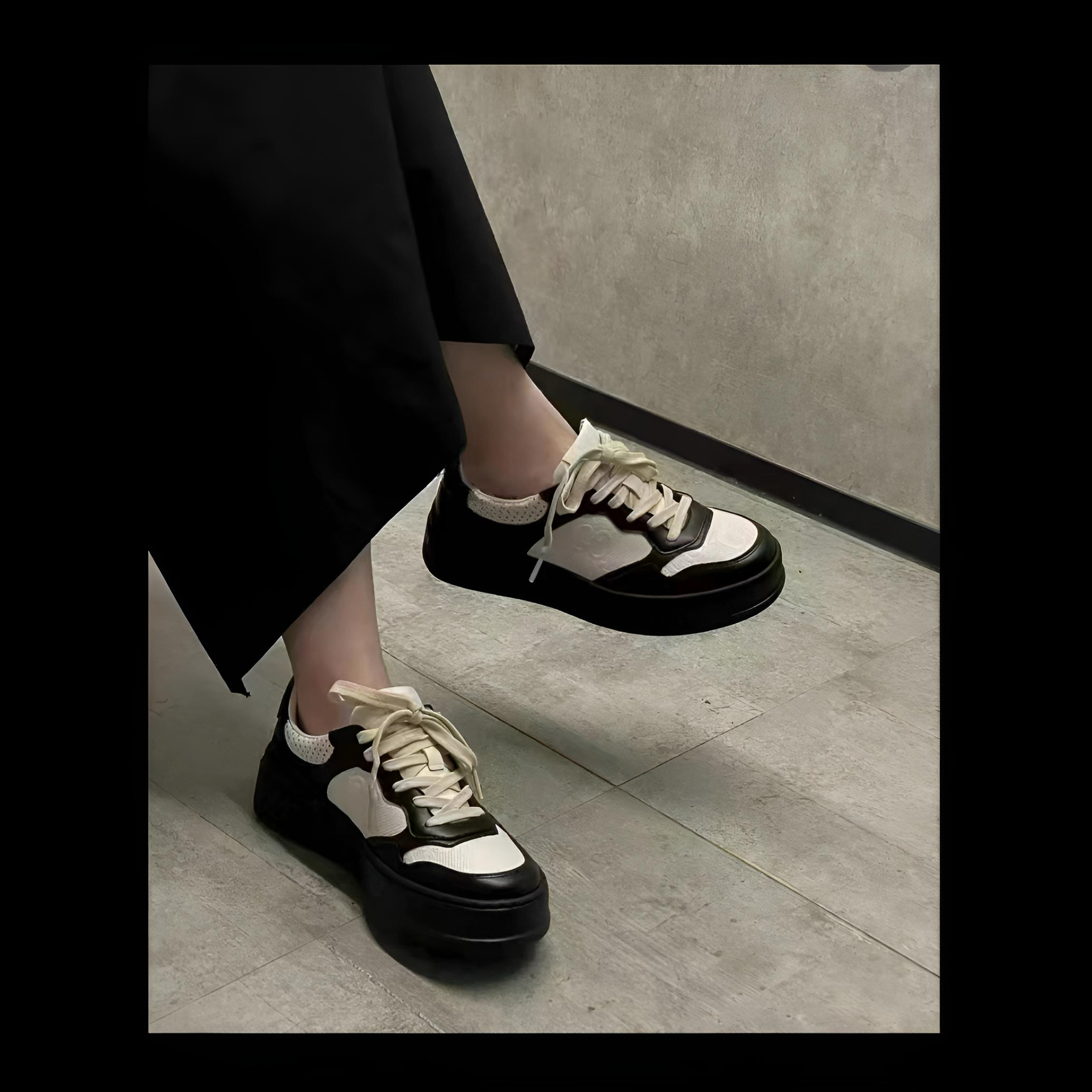未使用 GUCCI/古驰 女款 黑白拼色厚底板鞋熊猫饼干鞋 多尺码