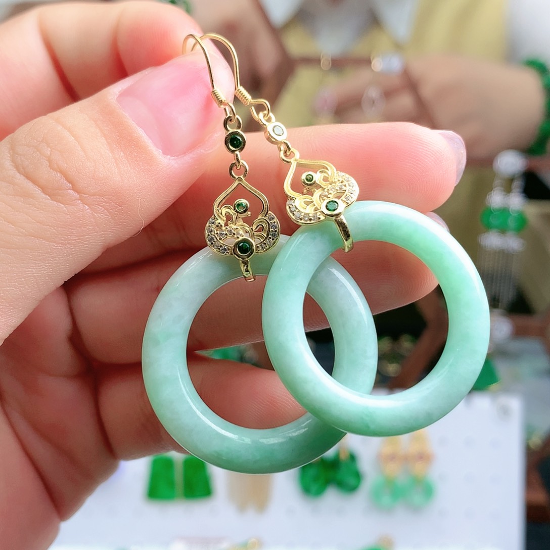 翡翠耳饰银S925镶嵌耳饰