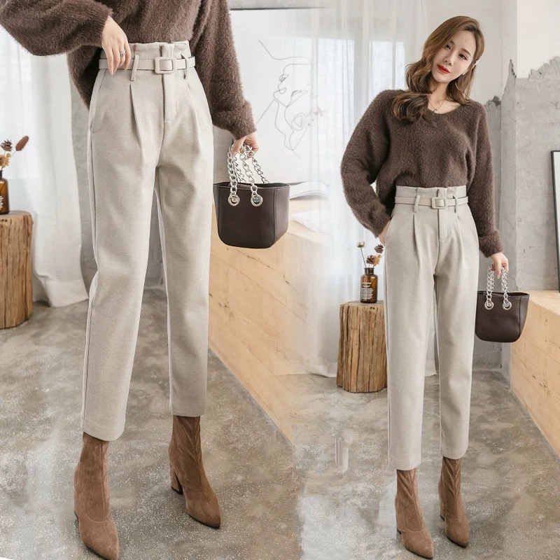 1996#秋冬显瘦休闲毛呢九分哈伦裤（腰带以直播间为准）