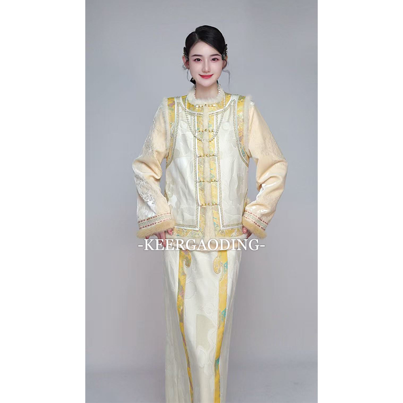 【可儿·高定】高端新中式设计师拼水貂毛丝毛提花棉服马甲JB7238-2