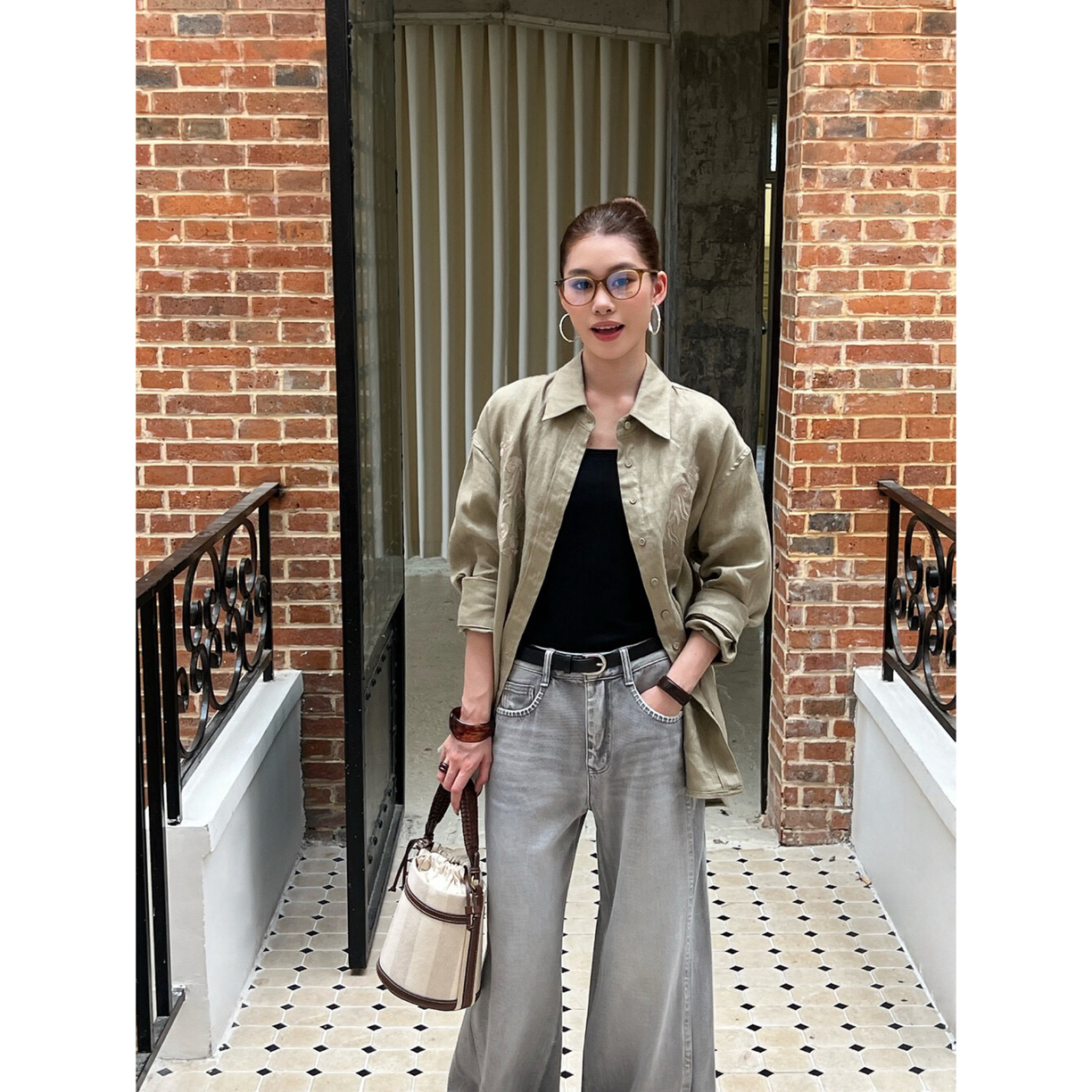 【NO退NO换】老钱风！重工刺绣肌理感亚麻衬衫（UMA60266#）UMA