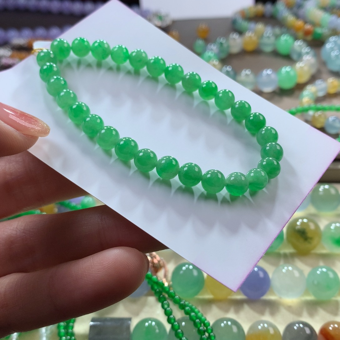 翡翠手链未镶嵌木那甜阳绿卡6.2