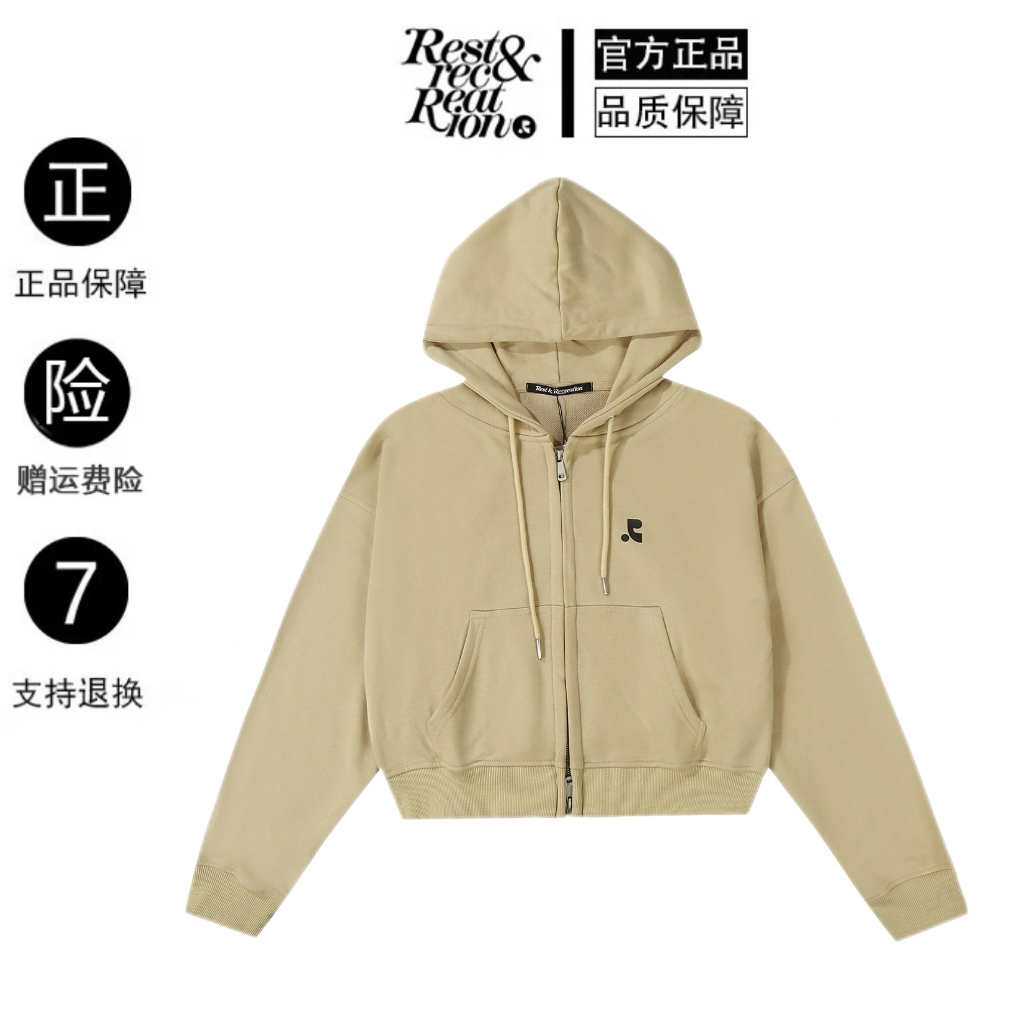 RestandRecreation字母拉链印花短外套休闲双拉链头韩潮ins风卫衣