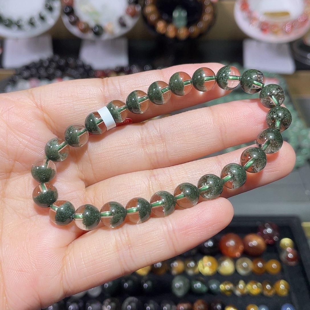 水晶手链未镶嵌绿幽灵聚宝盆手串