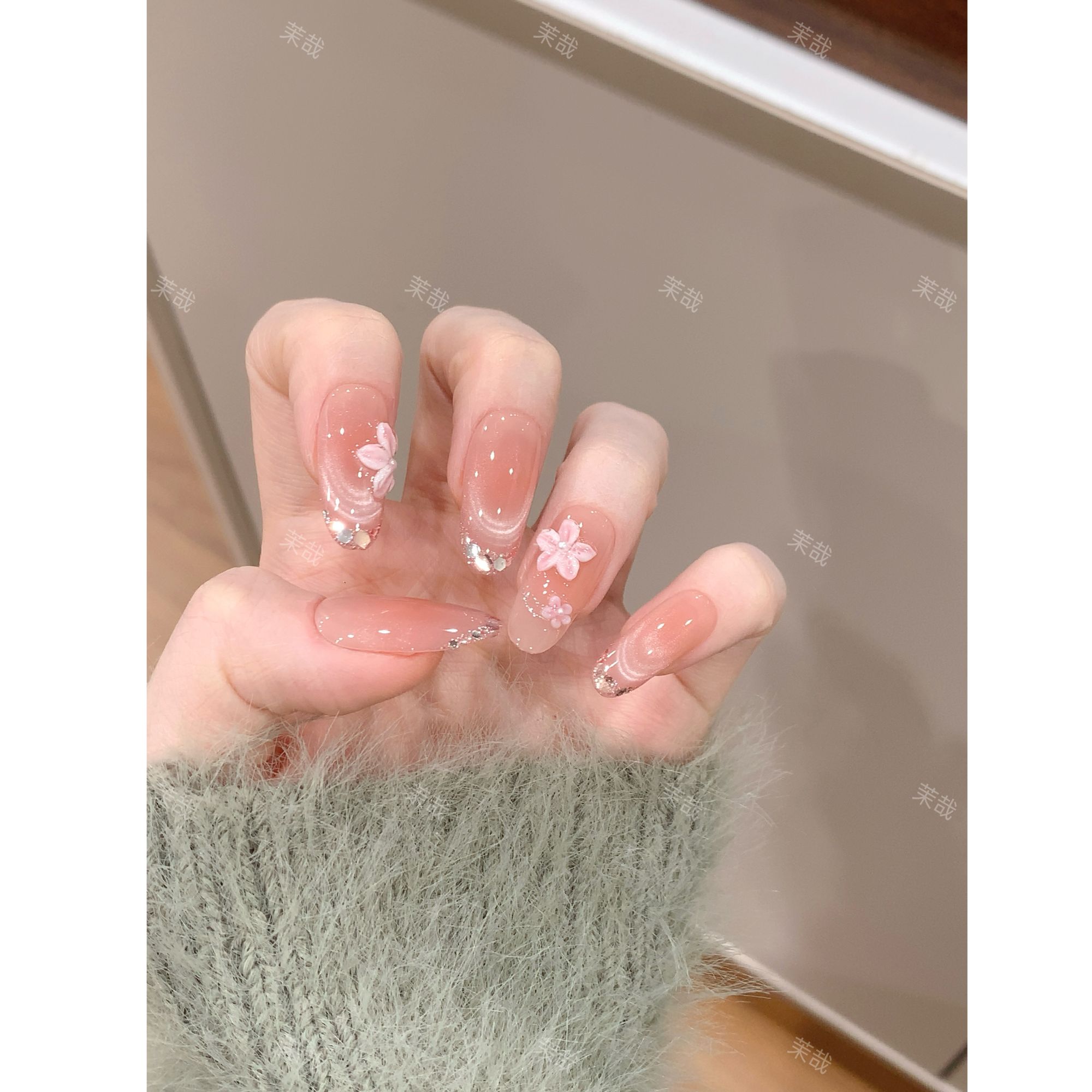 茉哉W现货【桃花遥】纯手工定制美甲拆卸穿戴甲A4793