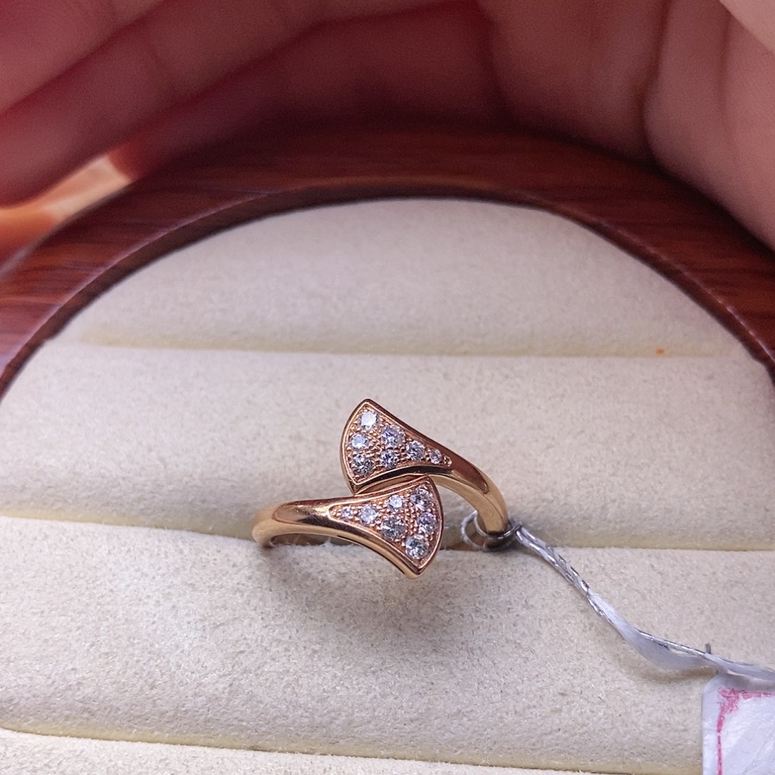 钻石戒指/指环18K金镶嵌双扇子戒指k玫15