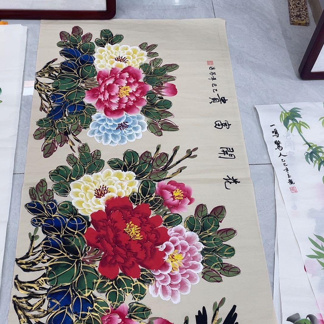 国画国画作品原稿四尺横幅仿古喜鹊水晶