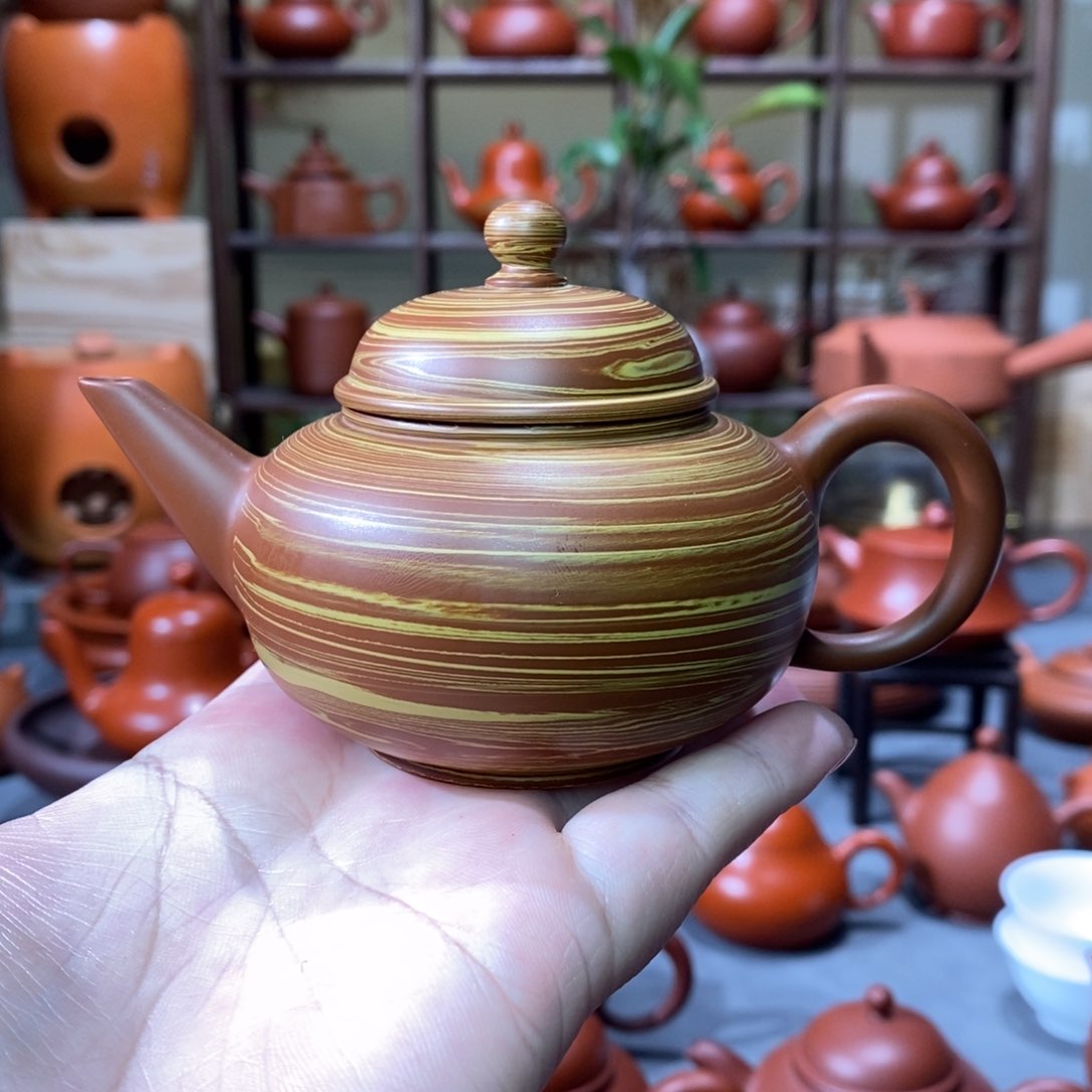 紫砂茶壶吴翰石矿朱泥绞泥水平壶120c