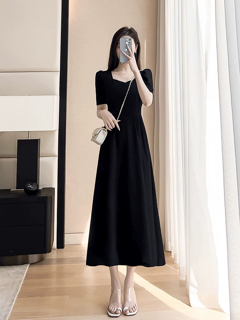 连接扣号连衣裙气质显瘦夏季小个子