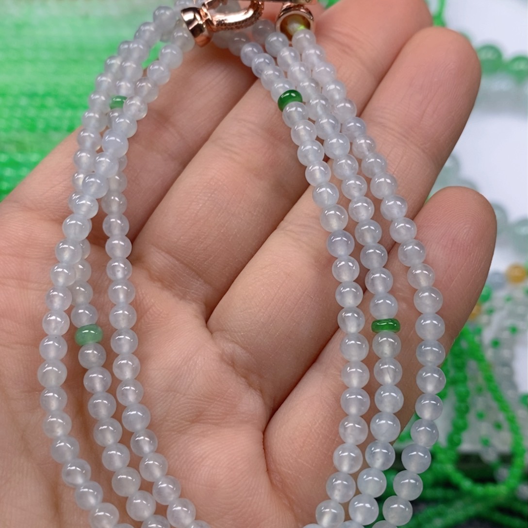 翡翠颈饰未镶嵌冰种圆珠项链4m' m