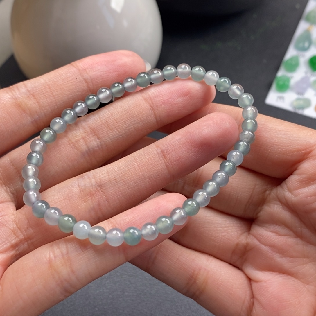 翡翠散珠蓝底米珠手串卡4.5