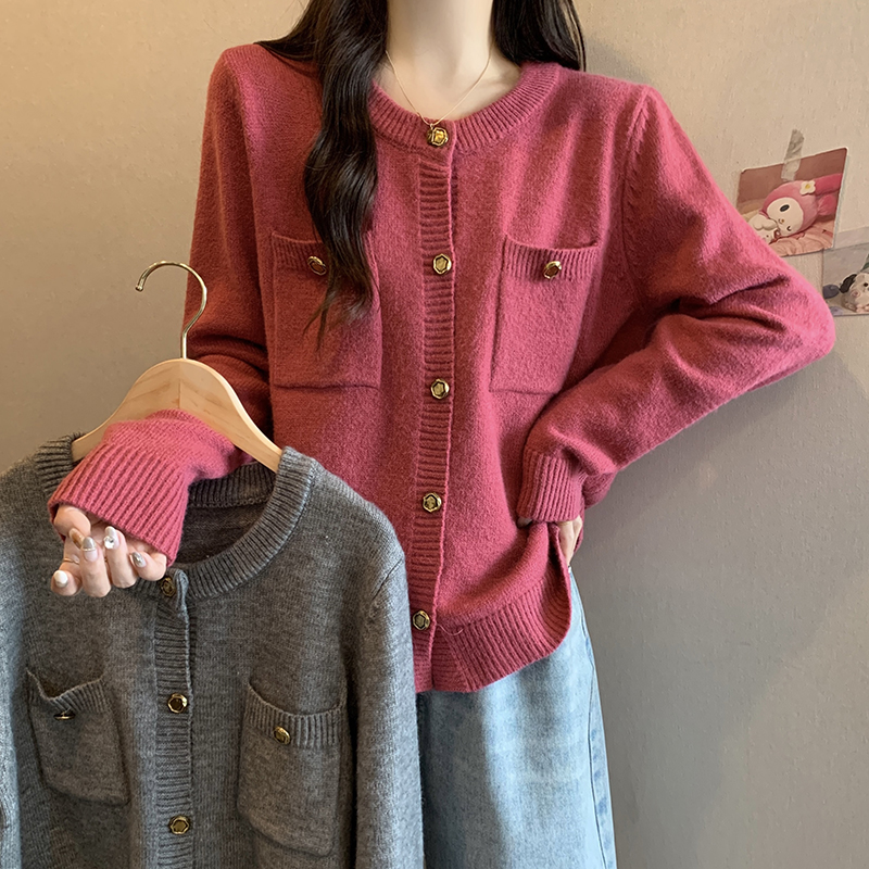 法式名媛风开衫长袖外套女2025秋装新款胖mm大码女甜美毛衣上衣