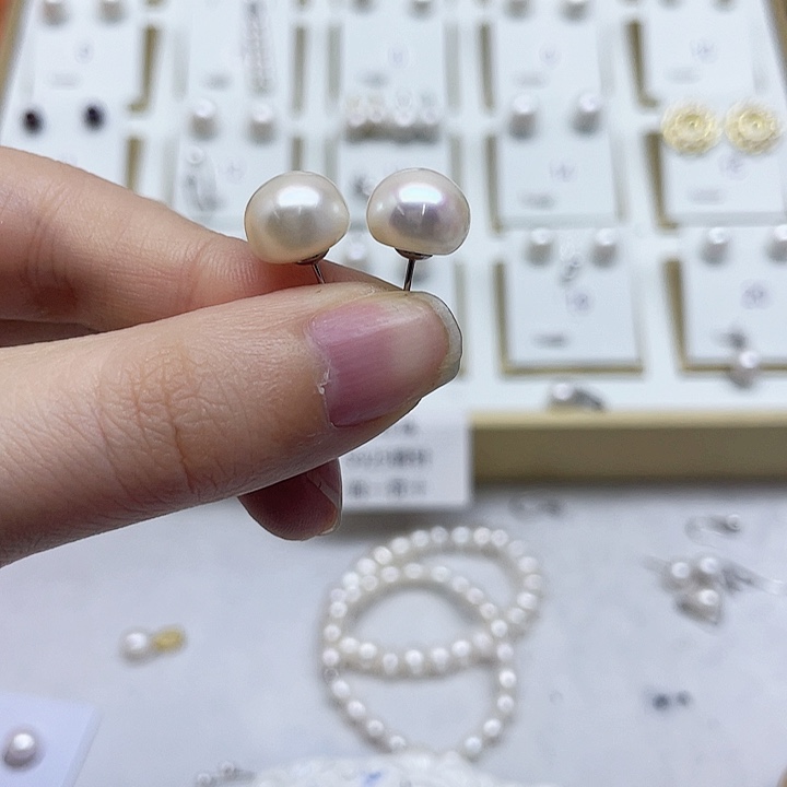 淡水珍珠耳饰银S925镶嵌-*