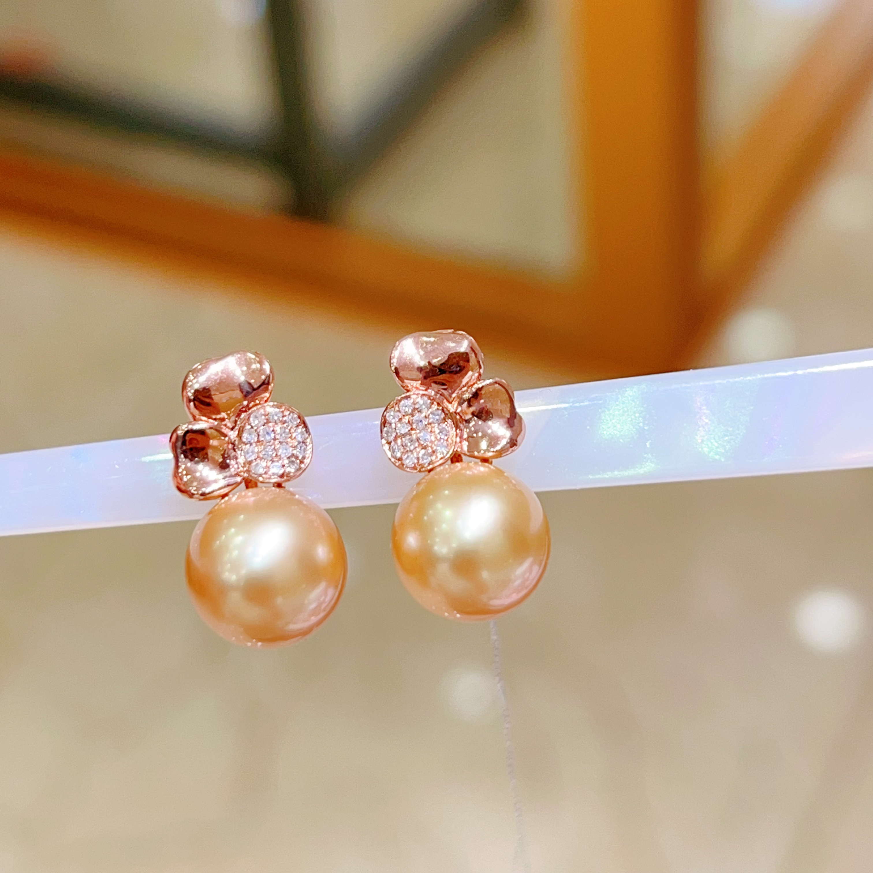 10➕mm 18k玫瑰金镶嵌珍珠耳扣 5088