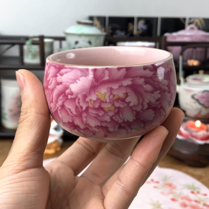 粉汝牡丹开片禅定杯