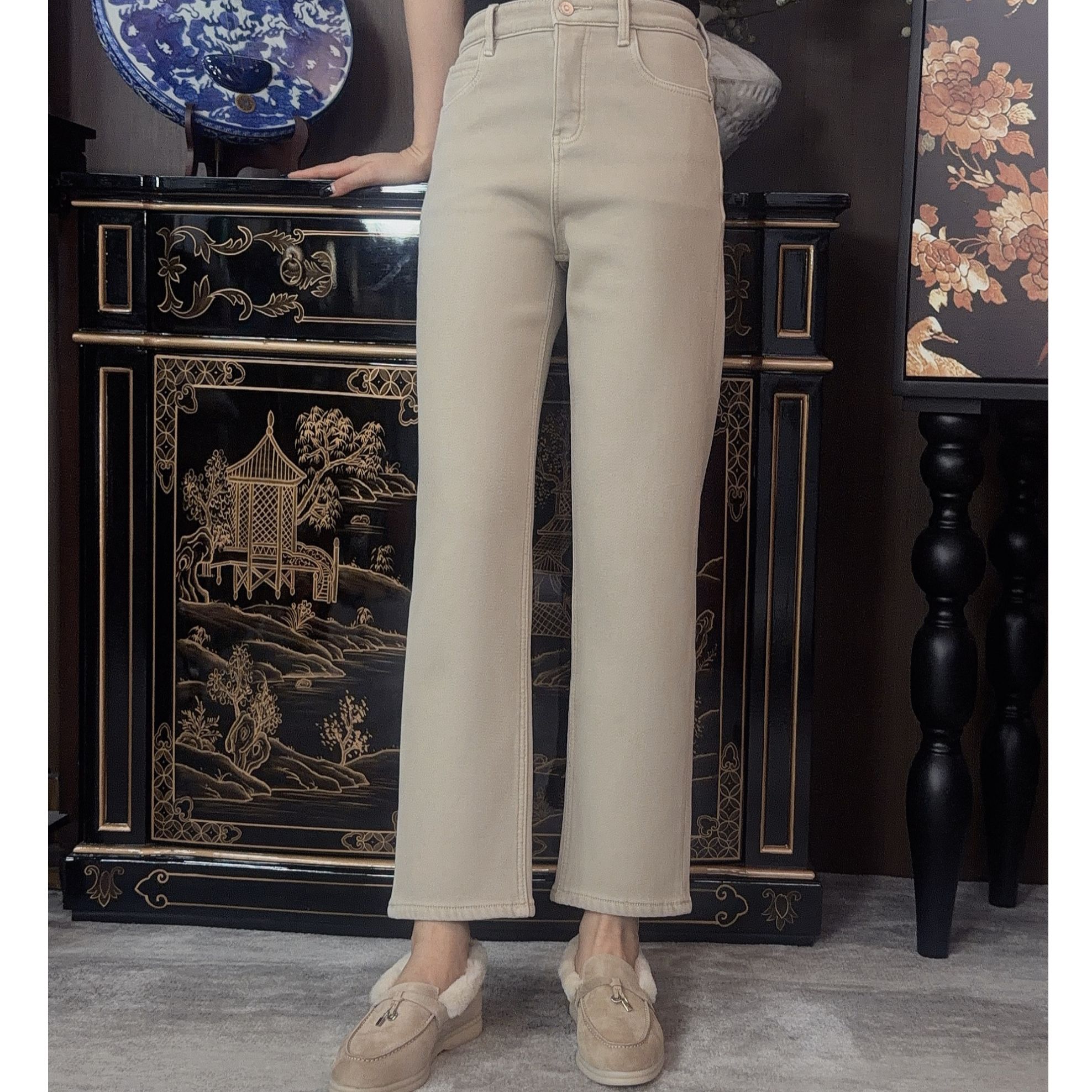 Betty Bairn【青山止】温暖百搭冬季加绒牛仔烟管裤Q7595