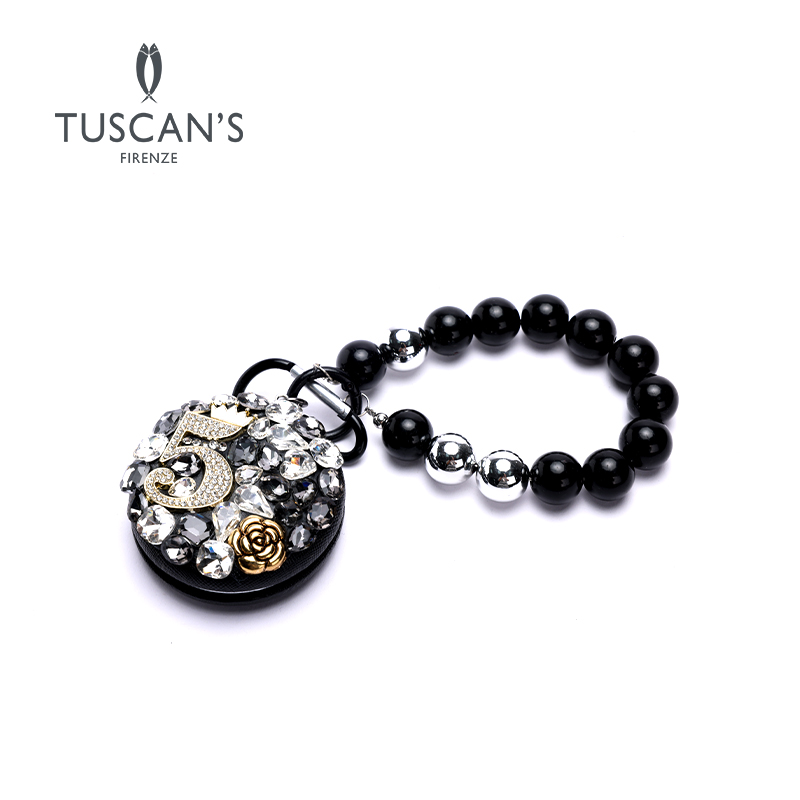 TUSCAN'S创意珠串镶钻小香风折叠小镜子挂件配件