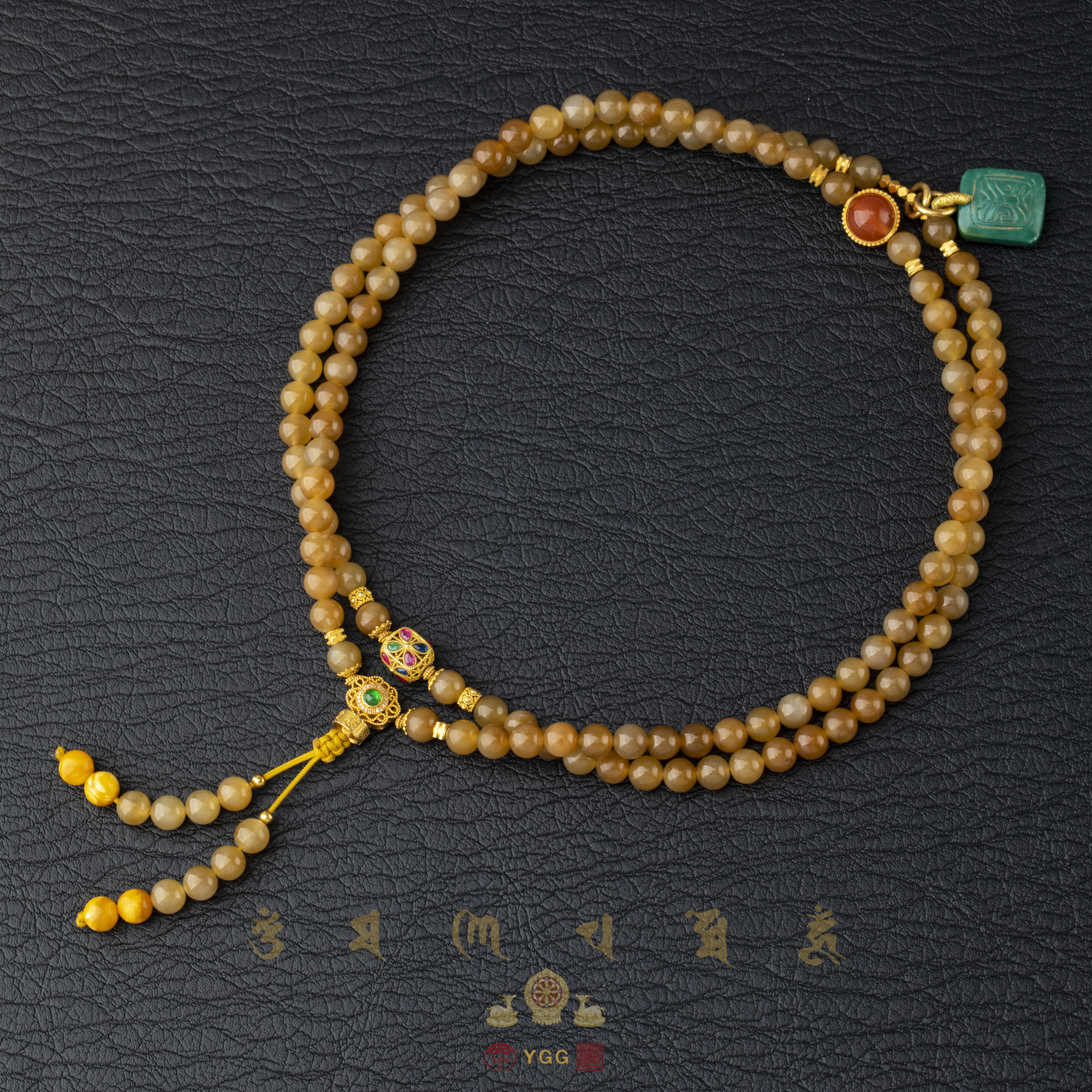 18K金/和田玉糖玉多圈手串/FVDS021601