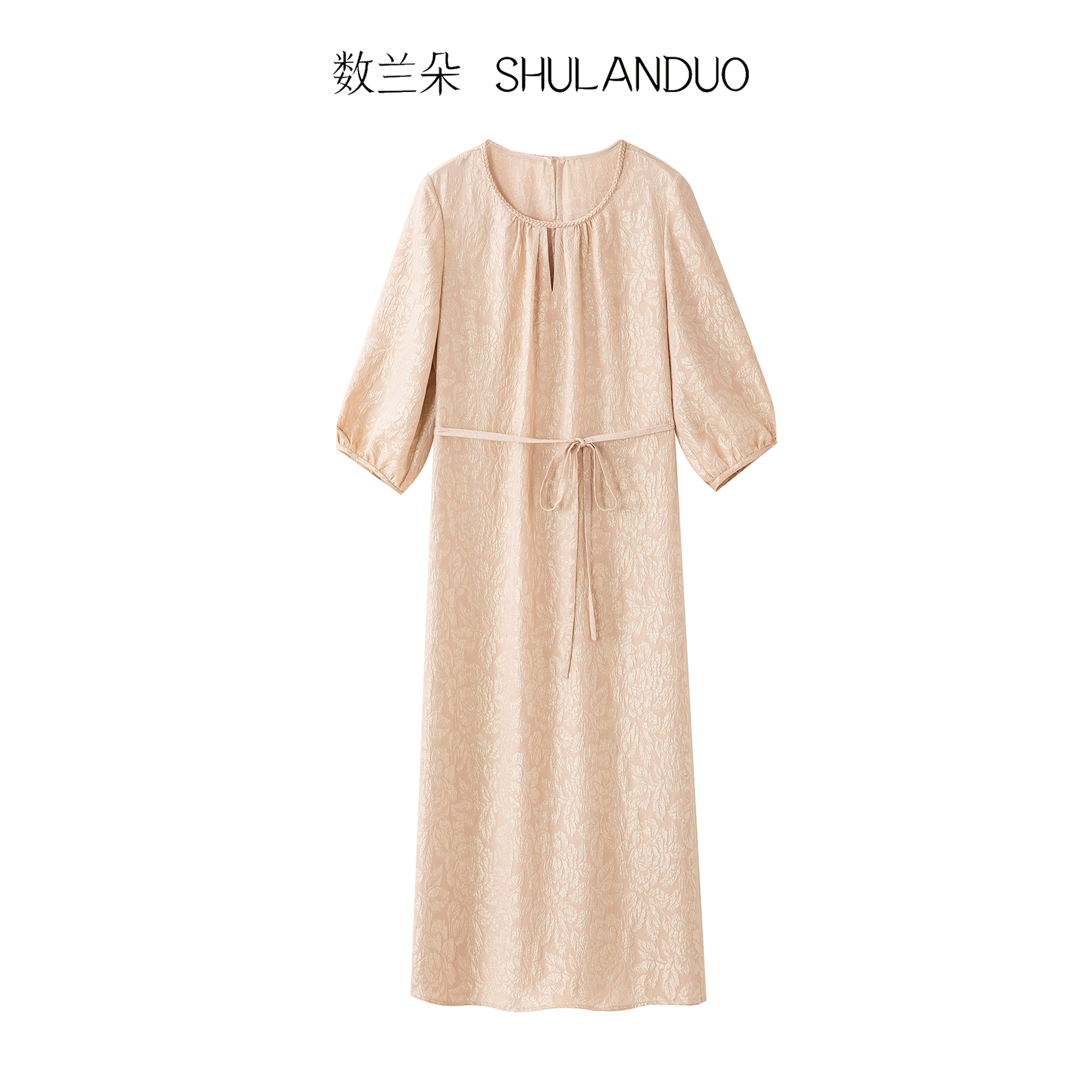 【6A桑蚕丝】数兰朵真丝七分袖连衣裙 冠乐绉金皮温柔花边优雅长裙