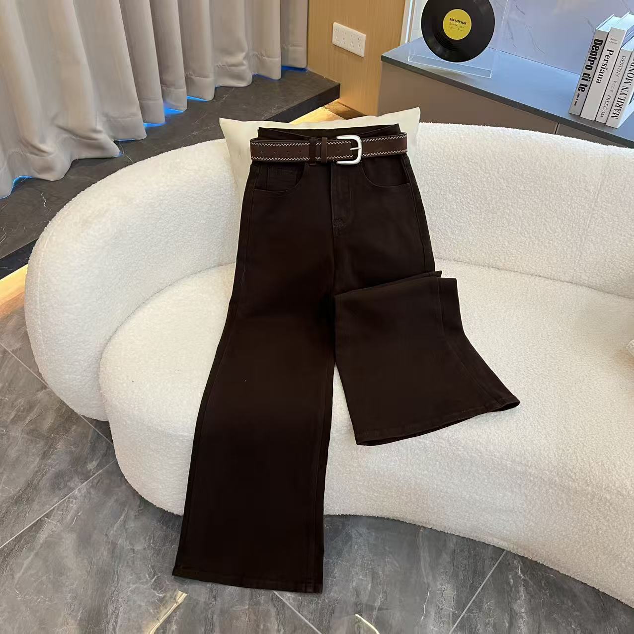 秋冬微喇加绒牛仔裤通勤修身百搭长裤GK-831