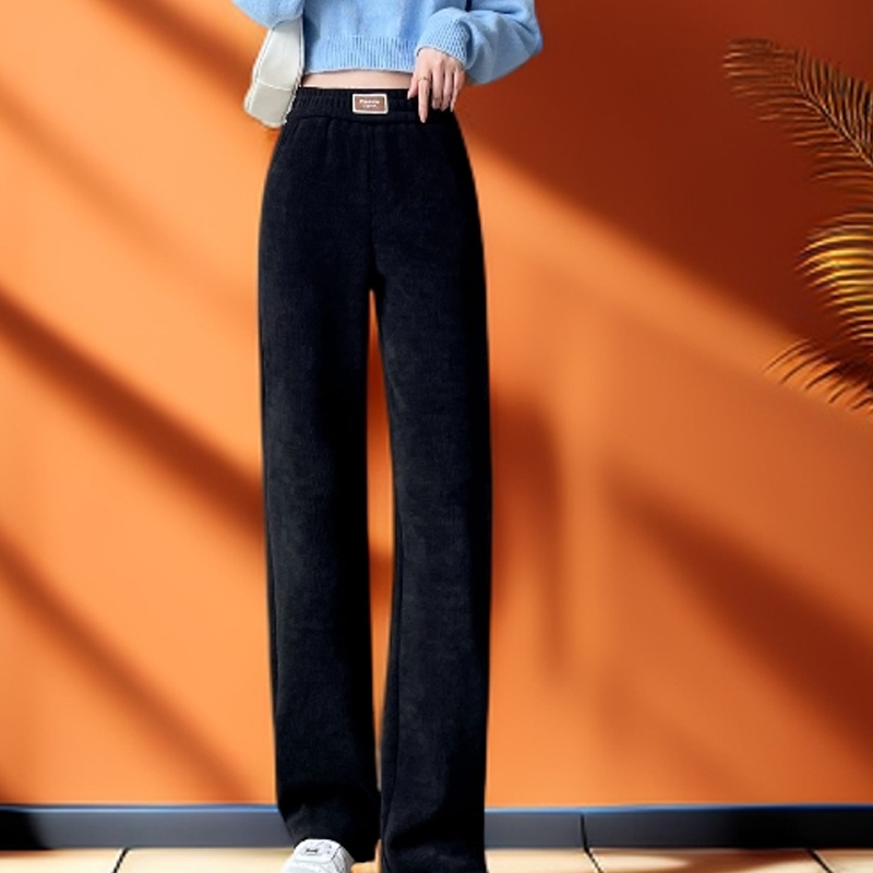加绒加厚休闲裤女士窄版直筒裤高腰150小个子长裤冬季外穿裤子
