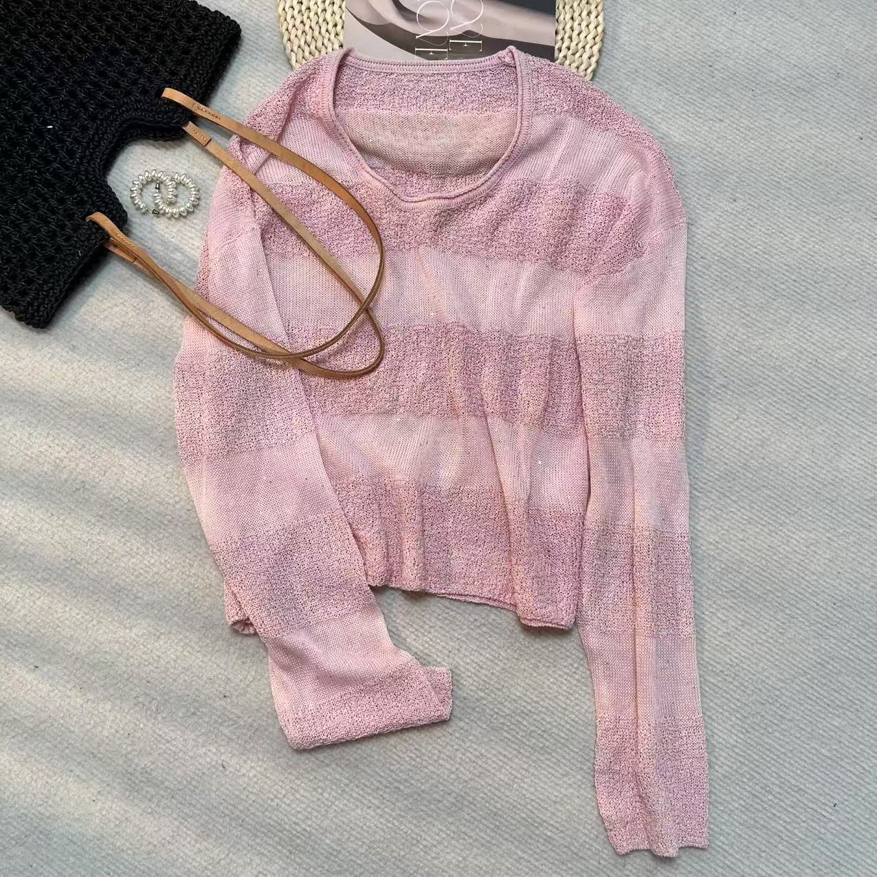 Mozch 【长58】和纸莱赛R桑蚕超柔软镂空透气亮片圆领针织衫