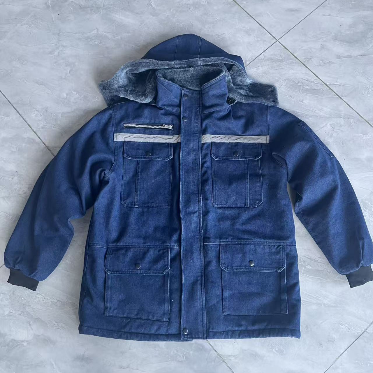 时尚立领戴帽工装制服套装休闲电焊工牛仔冬季