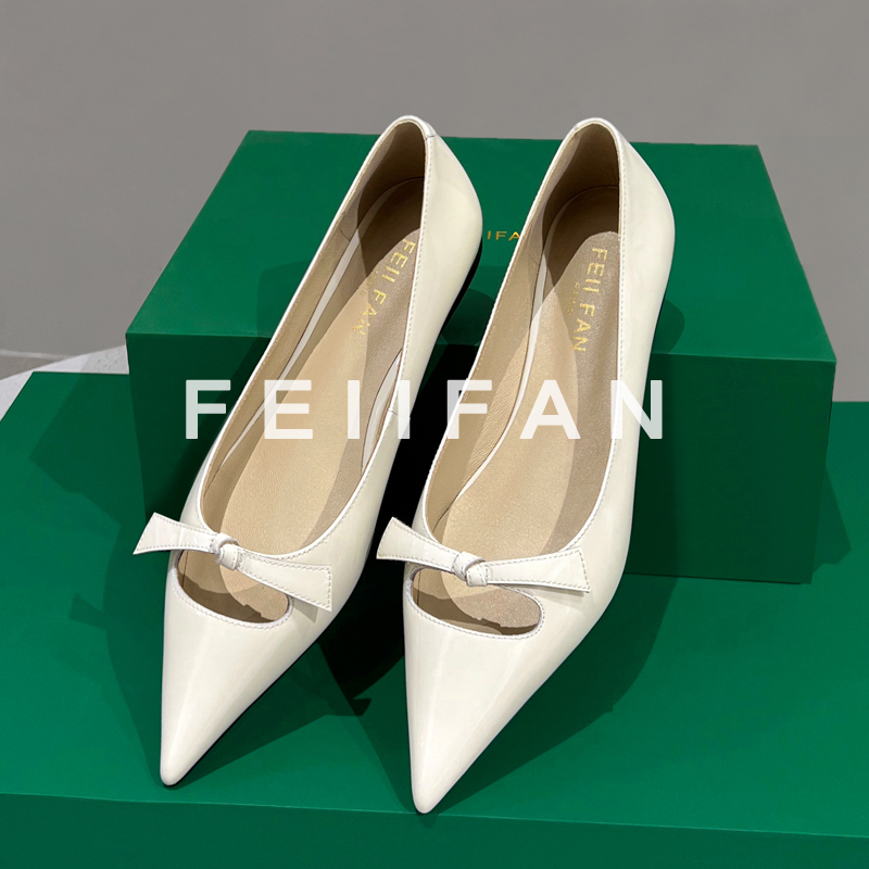 【现货】平底单鞋女2025春秋新款法式绝美尖头蝴蝶结真皮鞋子6617